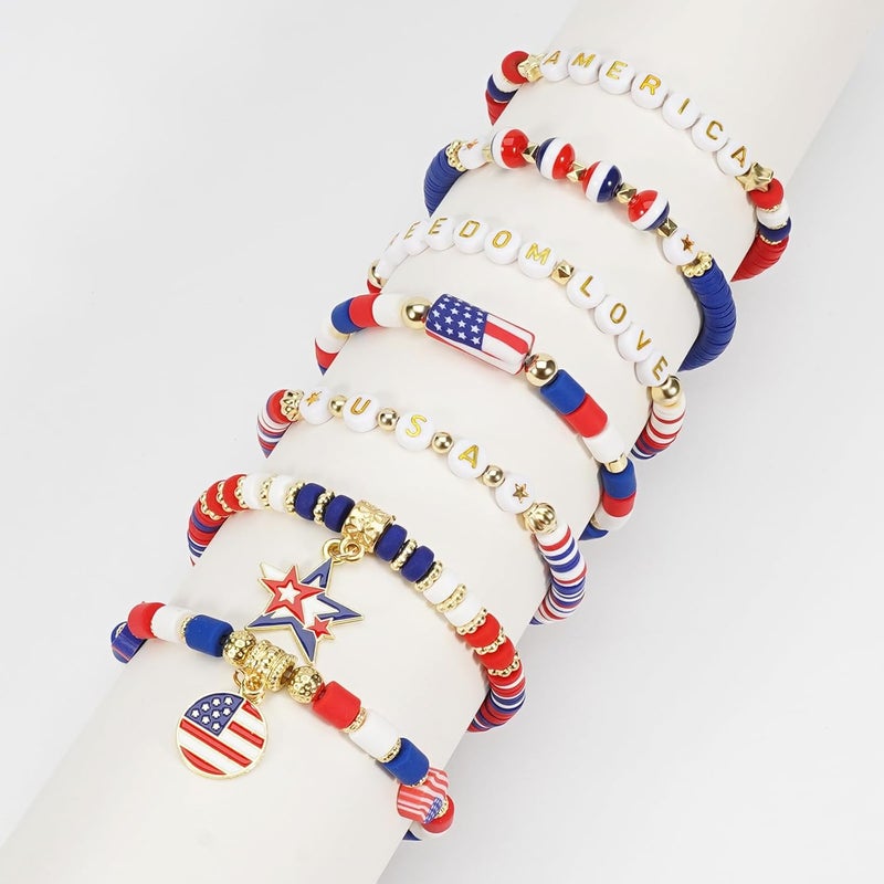 Briutn 4th of July Beaded Bracelets with American Flag Stars Charms USA Jewelry - Image 2